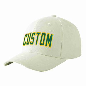 Custom Cream Kelly Green-Gold Curved Eaves Sport Baseball Cap Design for Men/Women/Youth