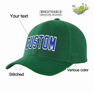 Conception personnalisée de casquette de baseball de sport incurvée vert royal-blanc pour hommes/femmes/jeunes