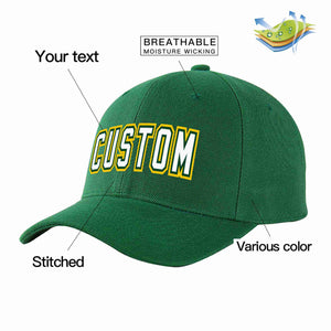 Custom Green White-Kelly Green Curved Eaves Sport Baseball Cap Design for Men/Women/Youth