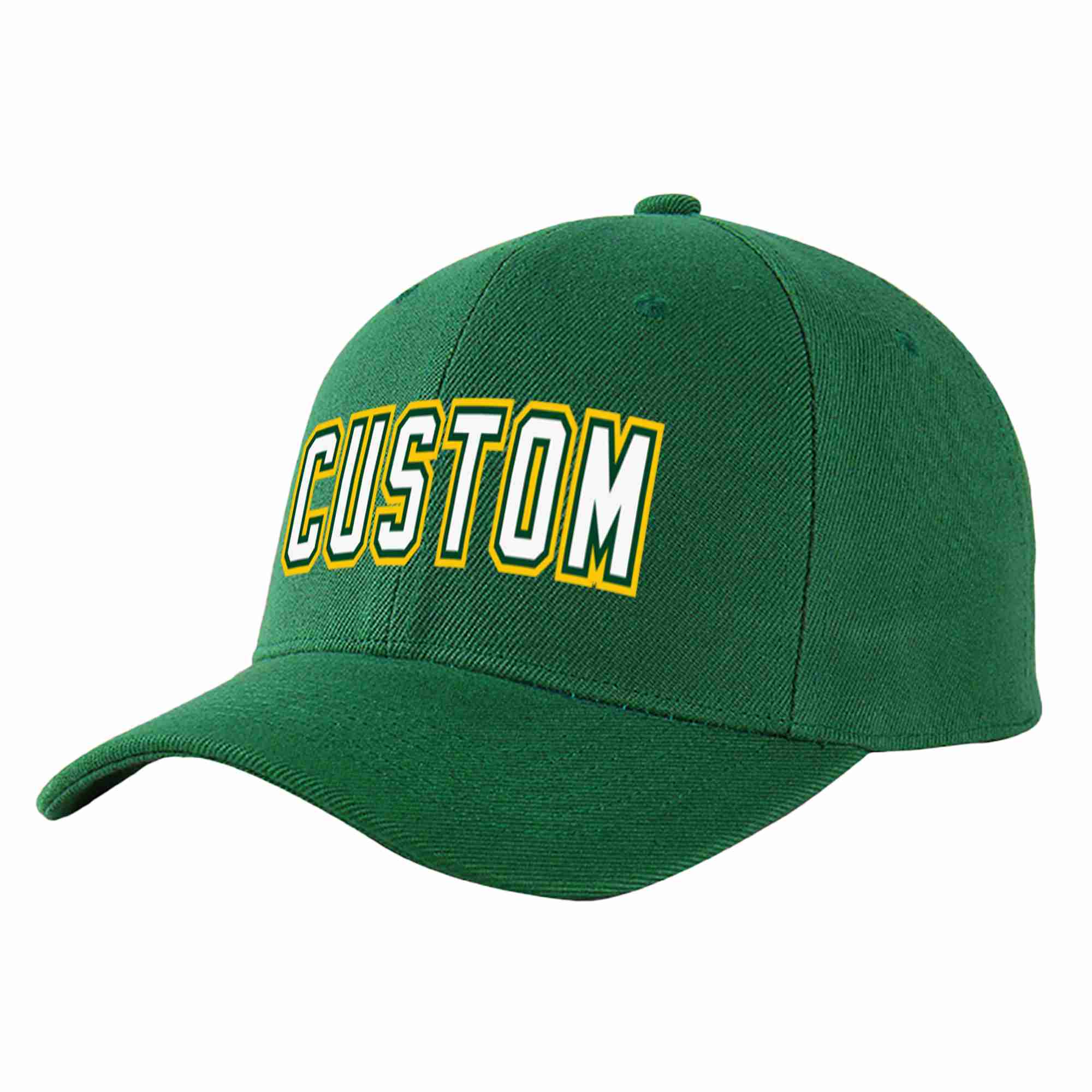 Conception personnalisée de casquette de baseball de sport à avant-toit incurvé vert blanc-kelly vert pour hommes/femmes/jeunes