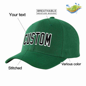 Conception personnalisée de casquette de baseball de sport incurvée vert noir-blanc pour hommes/femmes/jeunes