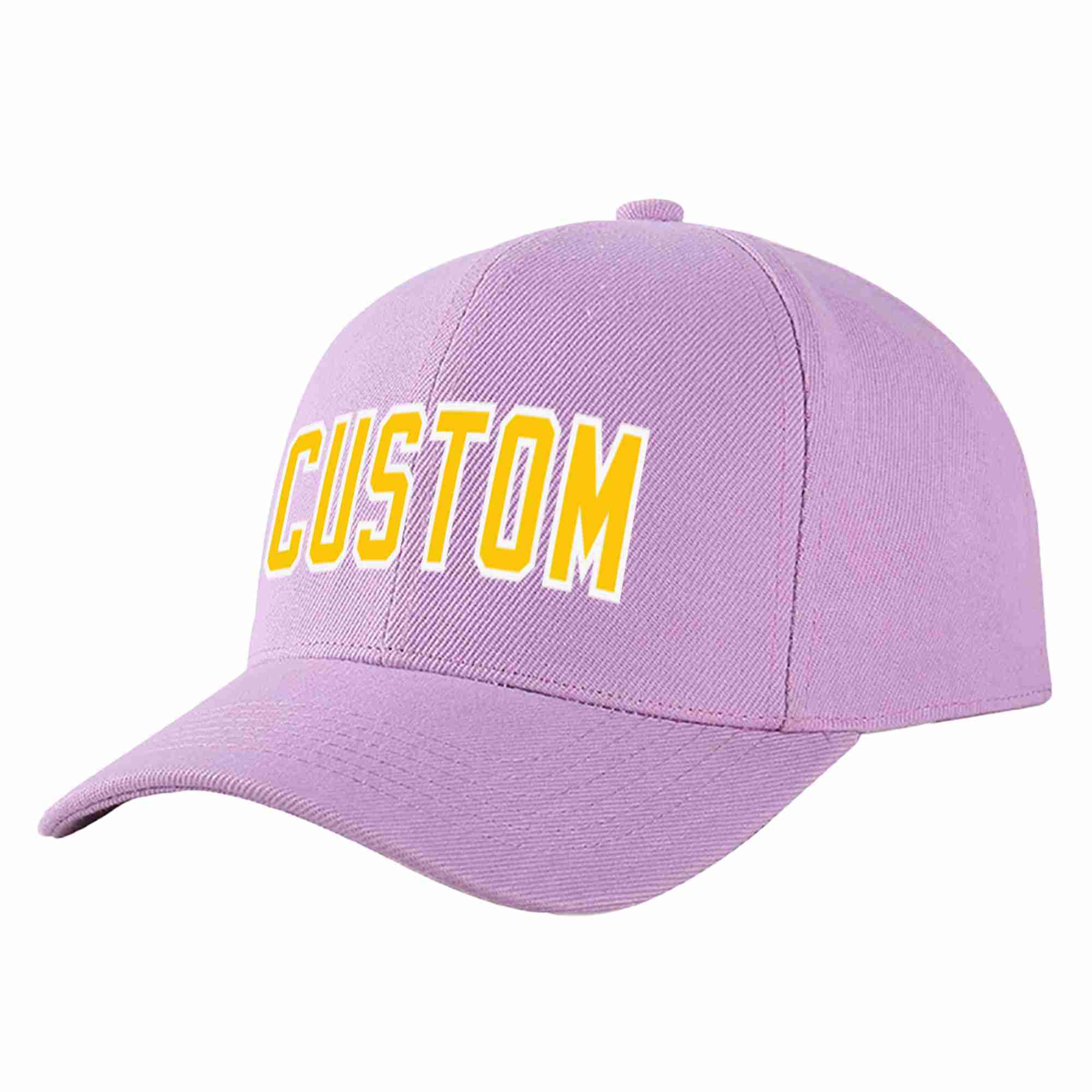 Conception personnalisée de casquette de baseball de sport incurvée violet clair or-blanc pour hommes/femmes/jeunes