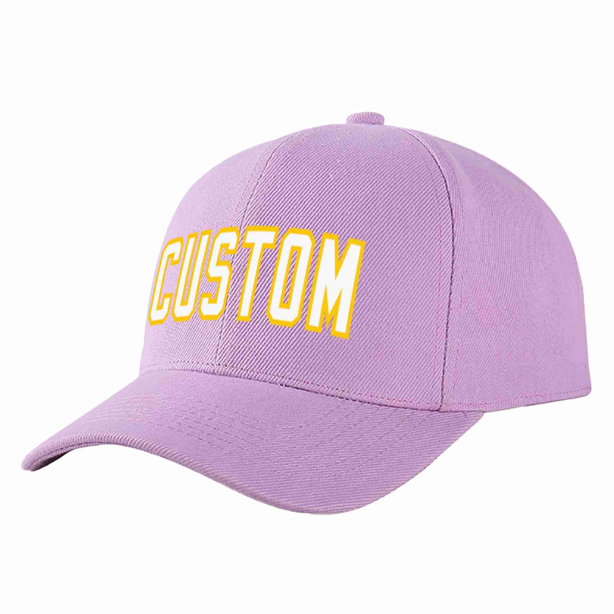 Conception personnalisée de casquette de baseball de sport incurvée violet clair blanc-or pour hommes/femmes/jeunes