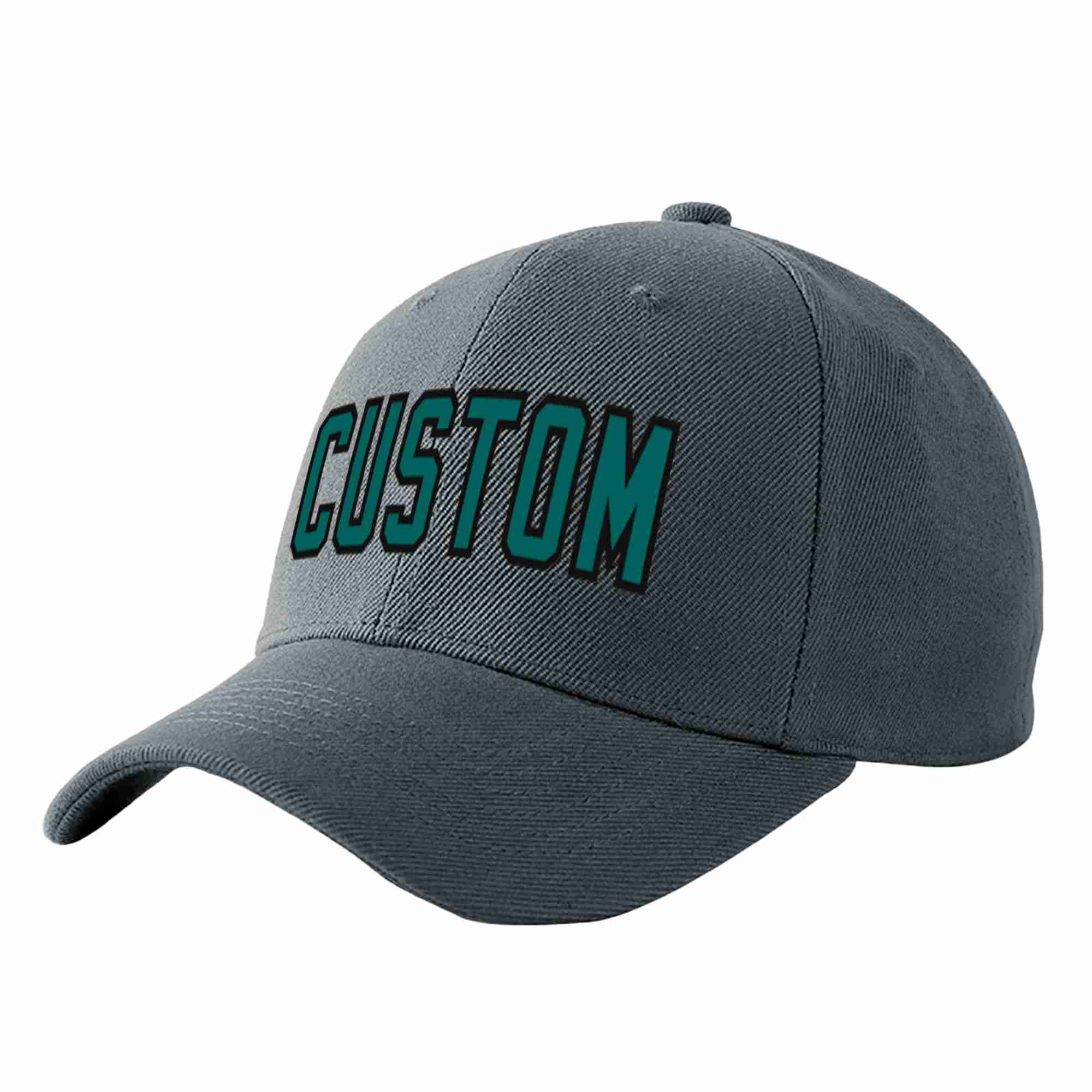 Casquette de baseball de sport incurvée gris foncé Aqua-noir personnalisée pour hommes/femmes/jeunes