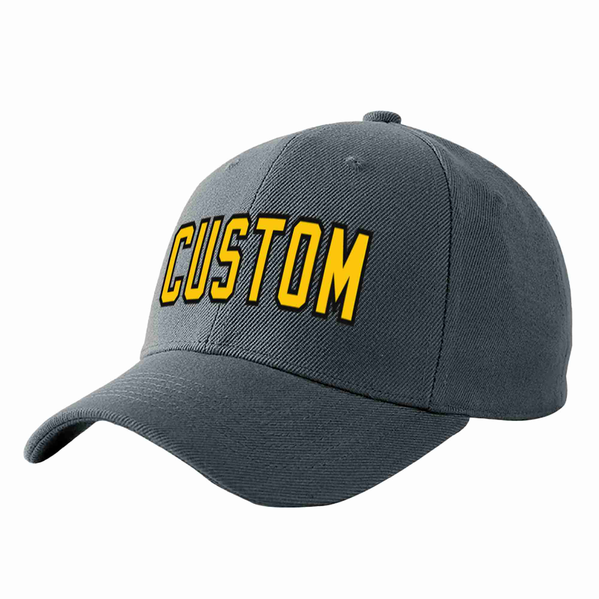 Conception personnalisée de casquette de baseball de sport incurvée gris foncé or-noir pour hommes/femmes/jeunes