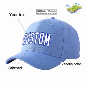 Conception personnalisée de casquette de baseball de sport courbée bleu ciel blanc-royal pour hommes/femmes/jeunes