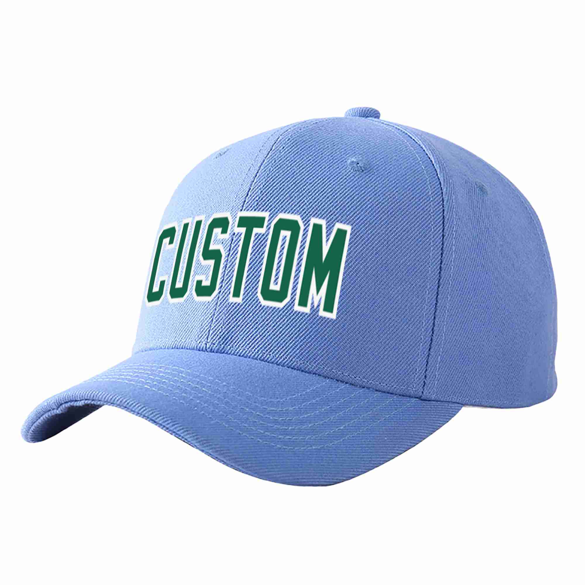 Conception personnalisée de casquette de baseball de sport incurvée Eaves Kelly vert-blanc bleu ciel pour hommes/femmes/jeunes