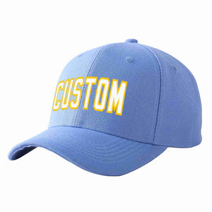 Custom Sky Blue White-Gold Curved Eaves Sport Baseball Cap Design for Men/Women/Youth