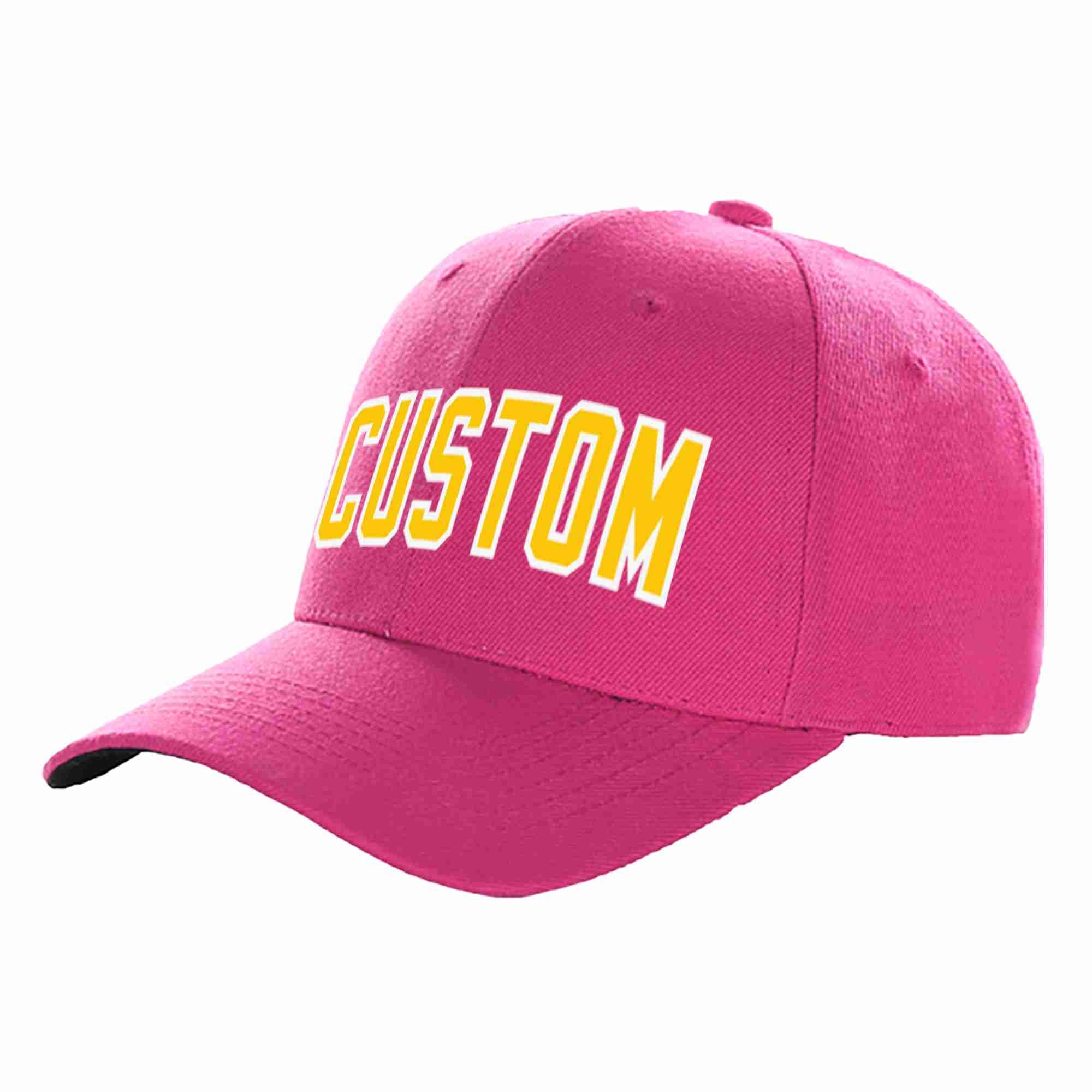 Custom Rose Red Gold-White Curved Eaves Sport Baseball Cap Design for Men/Women/Youth