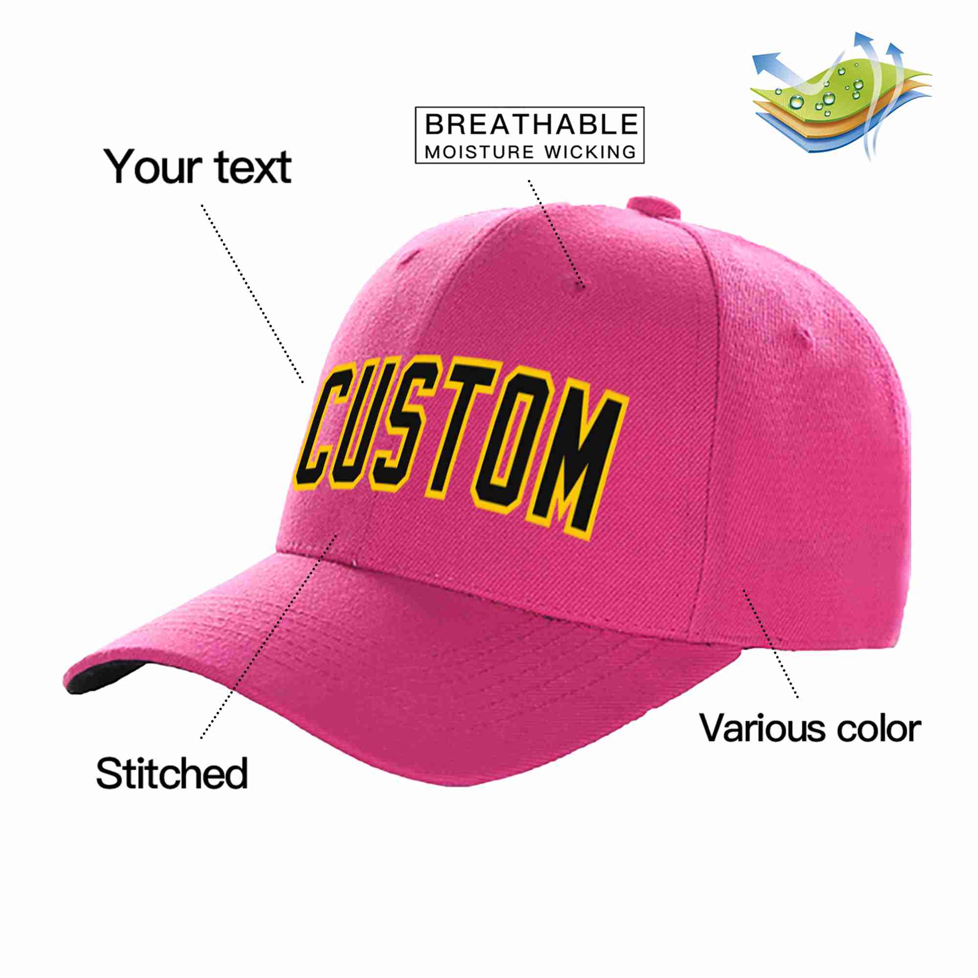 Custom Rose Red Black-Gold Curved Eaves Sport Baseball Cap Design for Men/Women/Youth