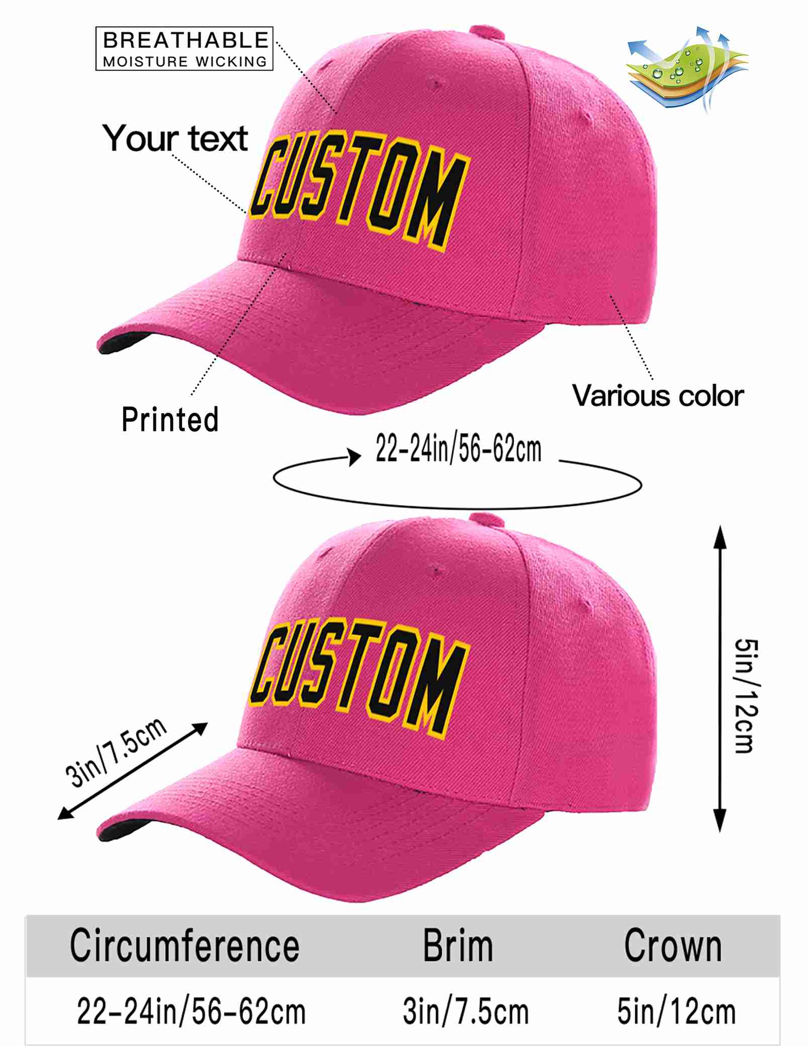 Custom Rose Red Black-Gold Curved Eaves Sport Baseball Cap Design for Men/Women/Youth