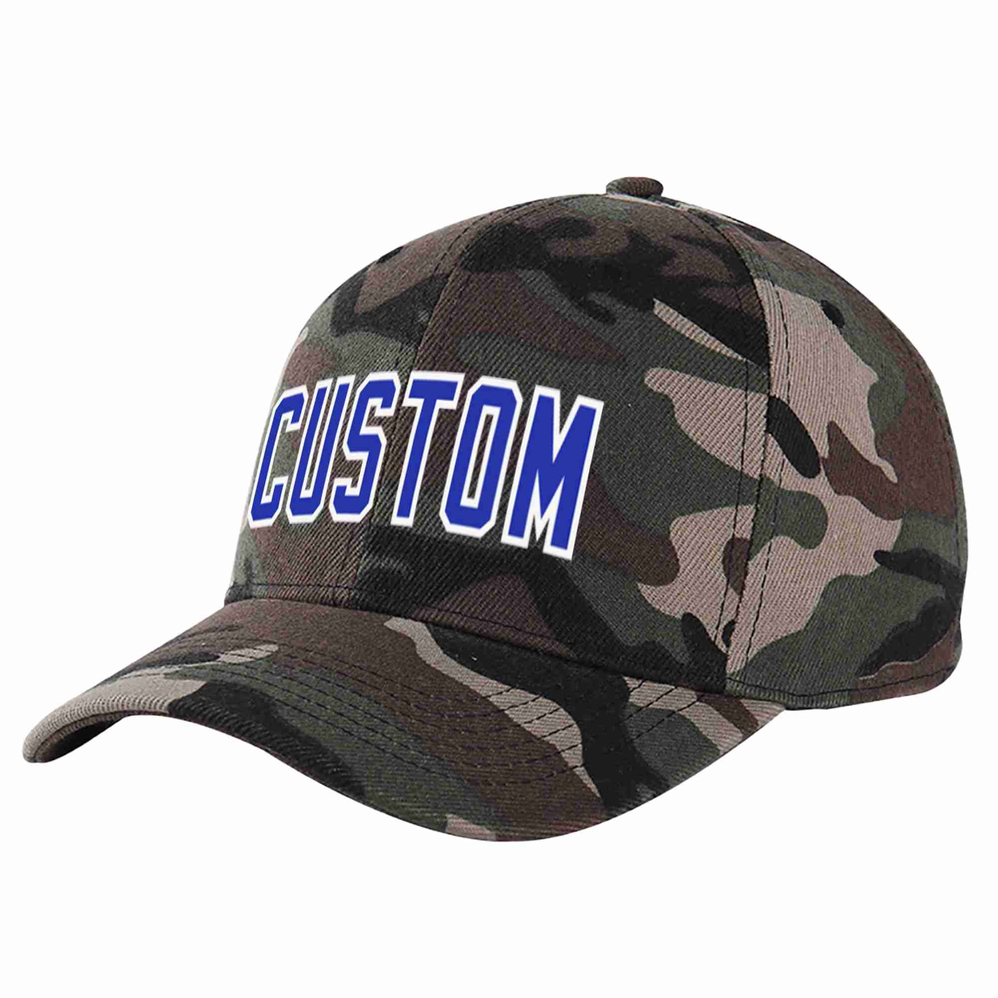 Custom Camo Royal-White Curved Eaves Sport Baseball Cap Design for Men/Women/Youth