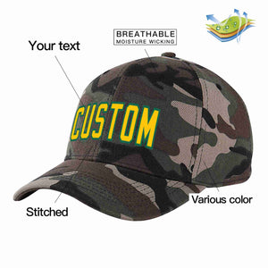 Casquette de baseball de sport incurvée personnalisée Gold-Kelly Green, motif camouflage personnalisé, pour hommes/femmes/jeunes