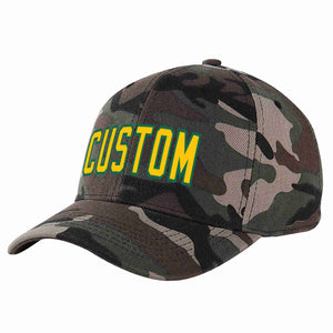 Casquette de baseball de sport incurvée personnalisée Gold-Kelly Green, motif camouflage personnalisé, pour hommes/femmes/jeunes