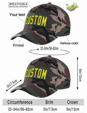 Casquette de baseball de sport incurvée personnalisée Gold-Kelly Green, motif camouflage personnalisé, pour hommes/femmes/jeunes