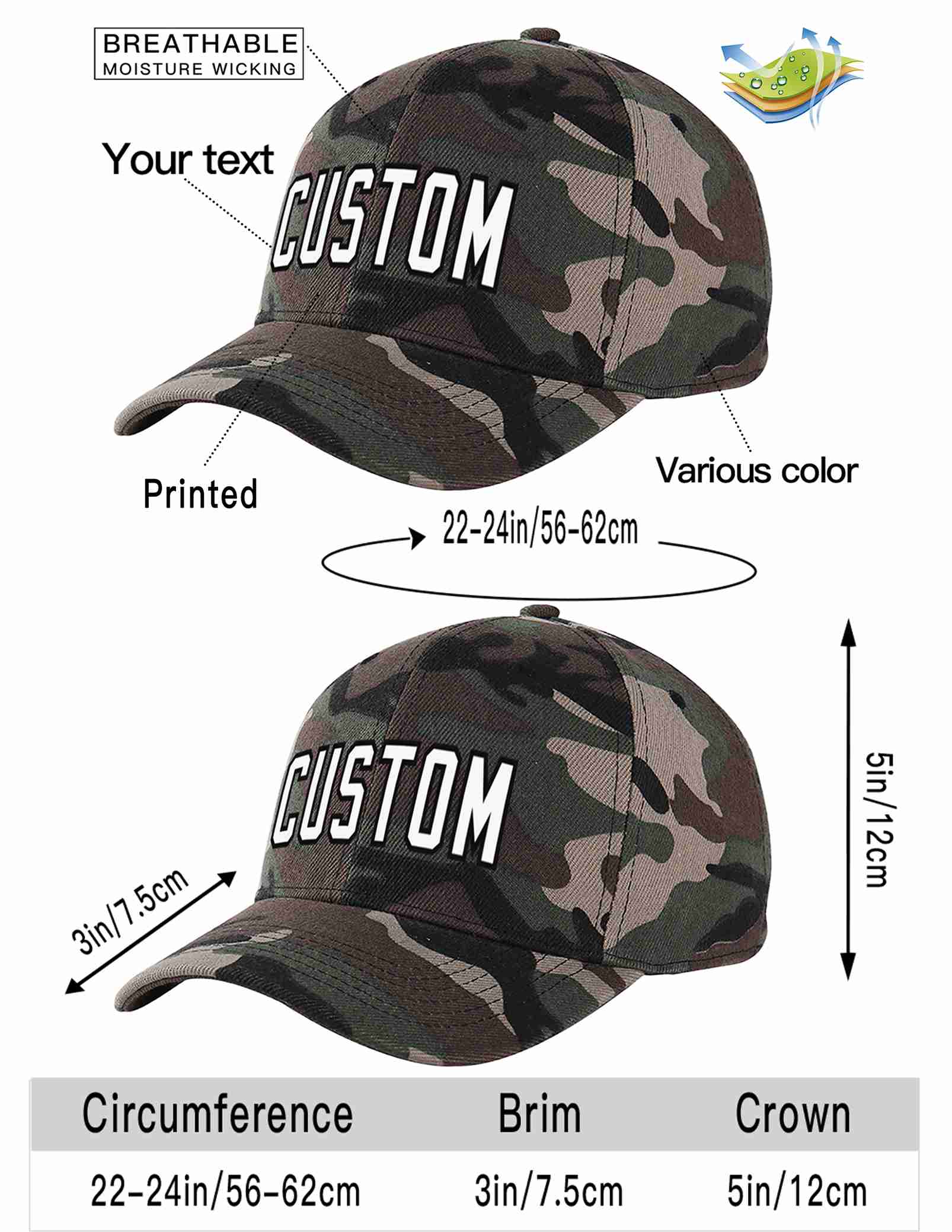 Custom Camo White-Black Curved Eaves Sport Baseball Cap Design for Men/Women/Youth