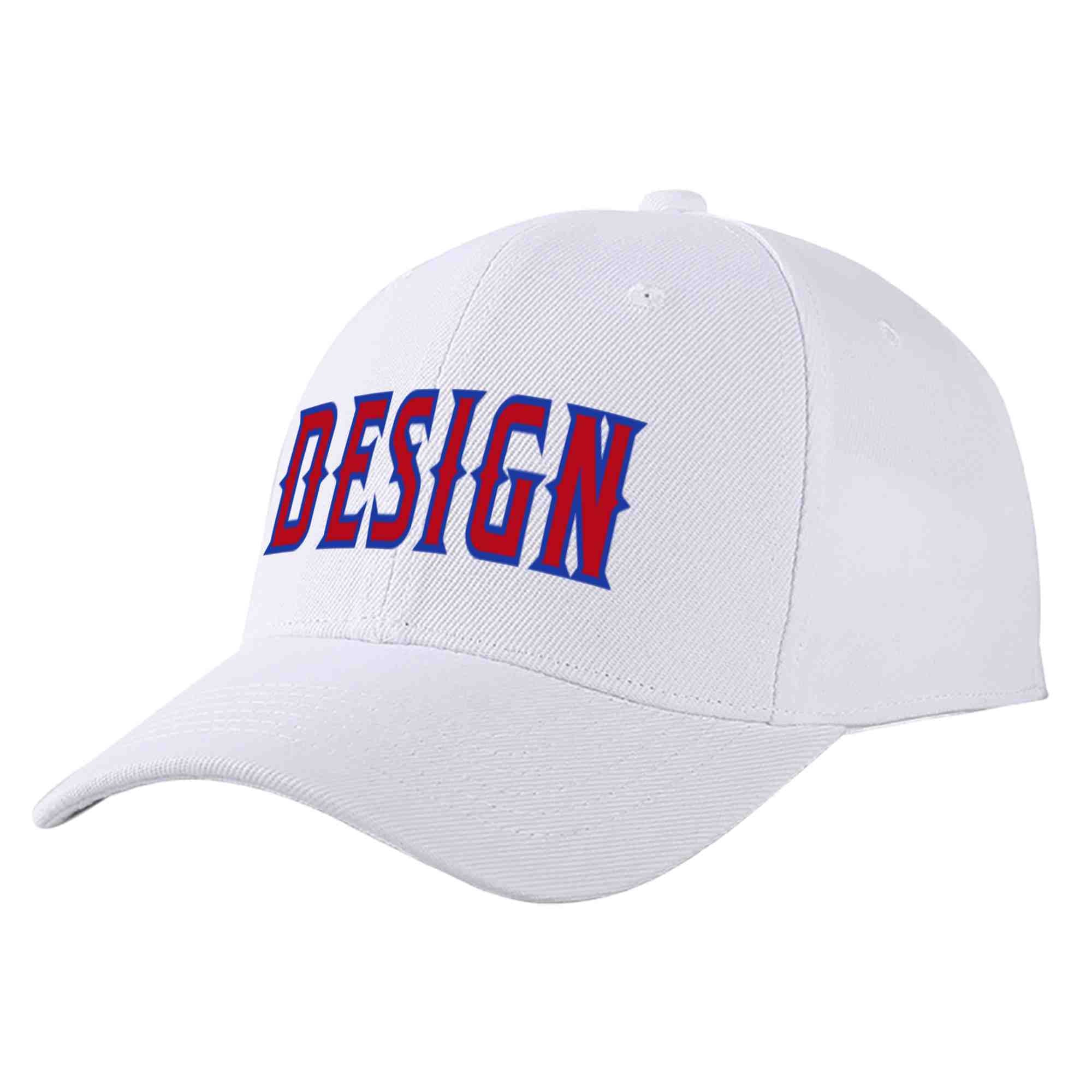 Custom White Red-Royal Curved Eaves Sport Design Baseball Cap