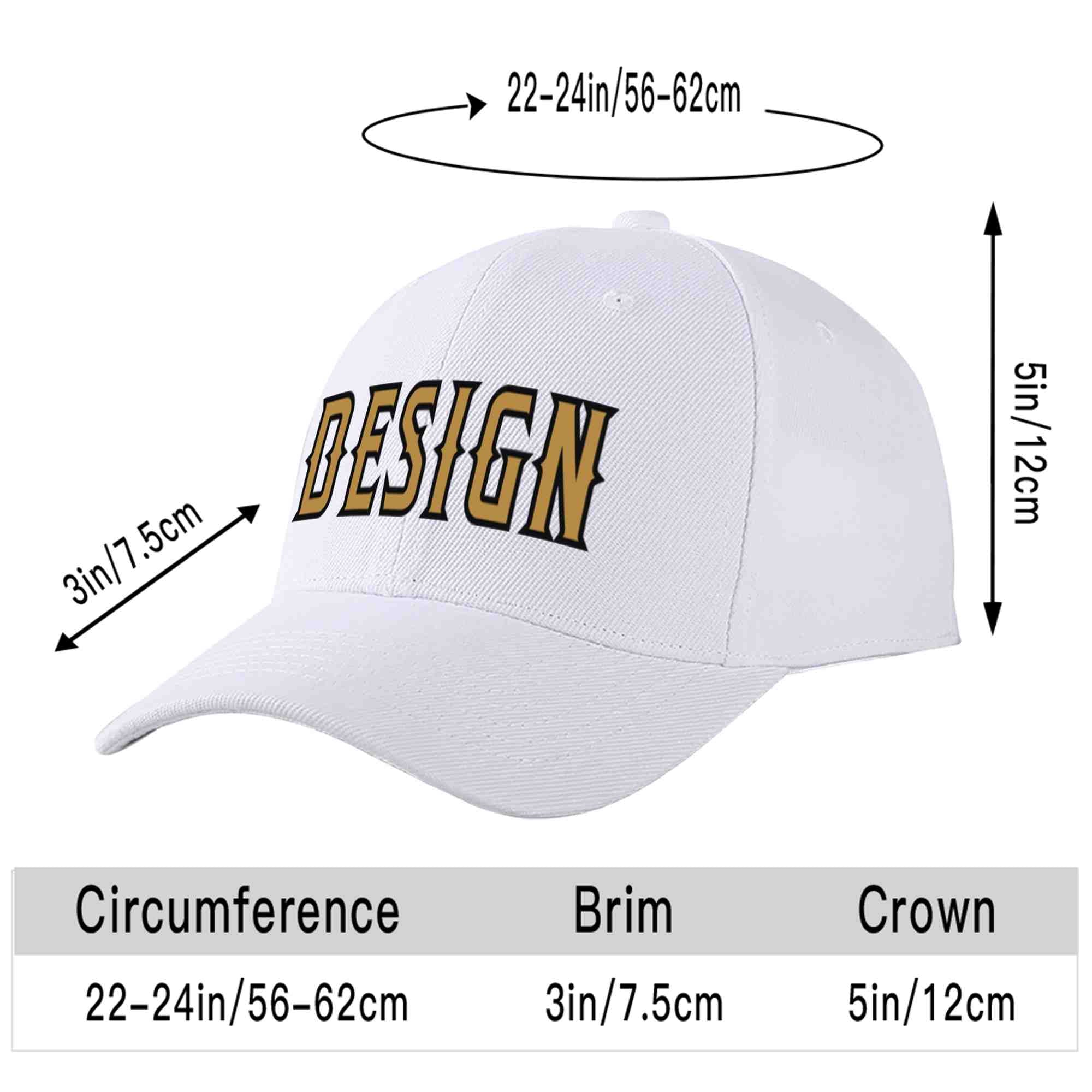 Custom White Old Gold-Black Curved Eaves Sport Design Baseball Cap