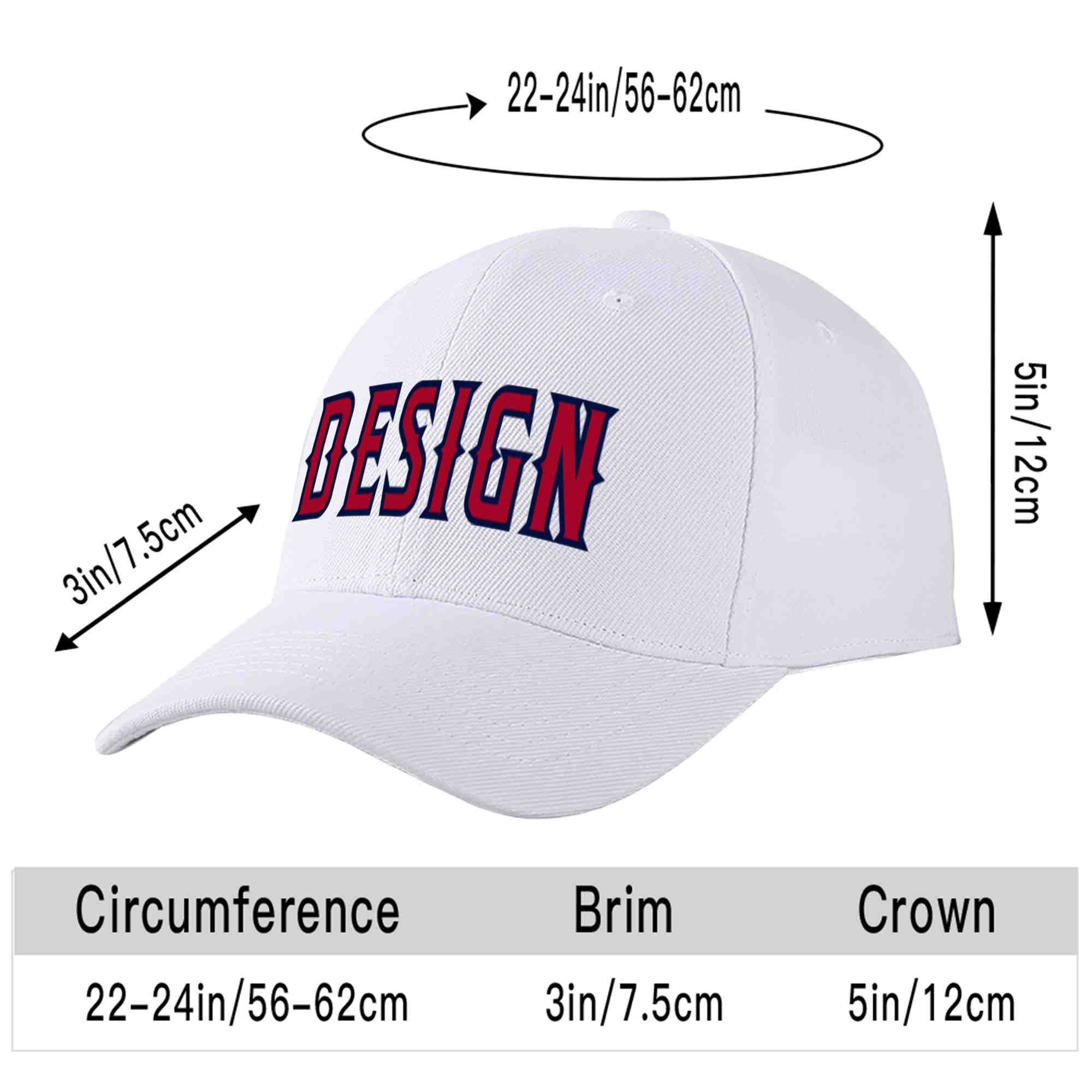 Custom White Red-Navy Curved Eaves Sport Design Baseball Cap