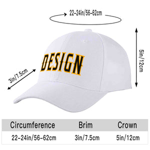 Casquette de baseball personnalisée blanche, noire et jaune, design sportif, avec avant-toit incurvé