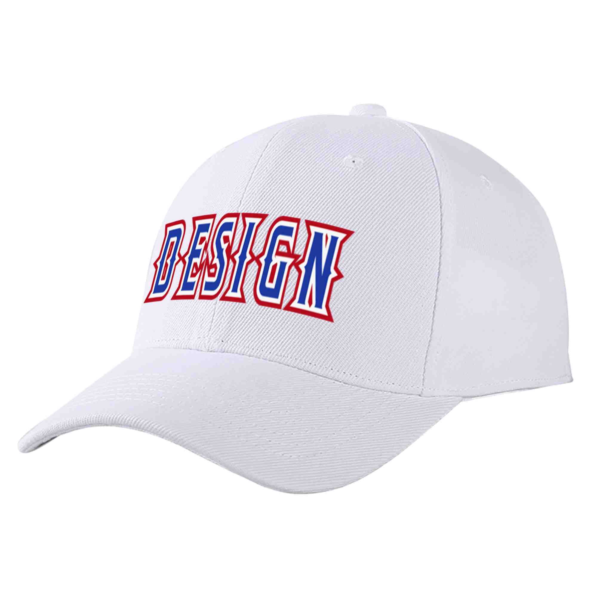 Custom White Royal-White Curved Eaves Sport Design Baseball Cap