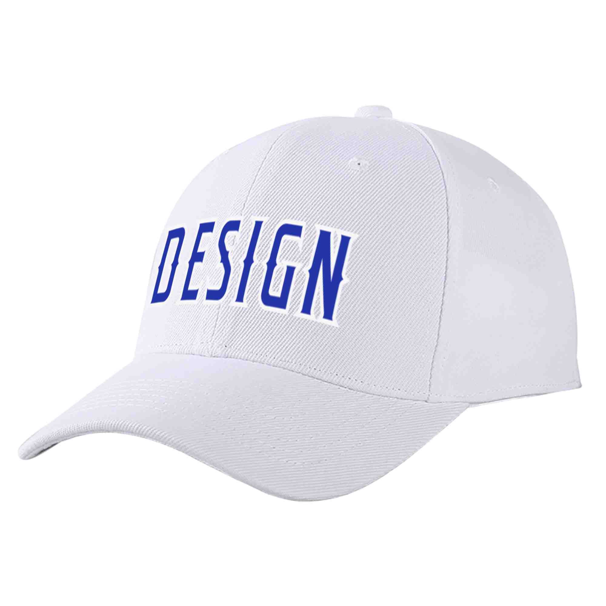 Custom White Royal-White Curved Eaves Sport Design Baseball Cap