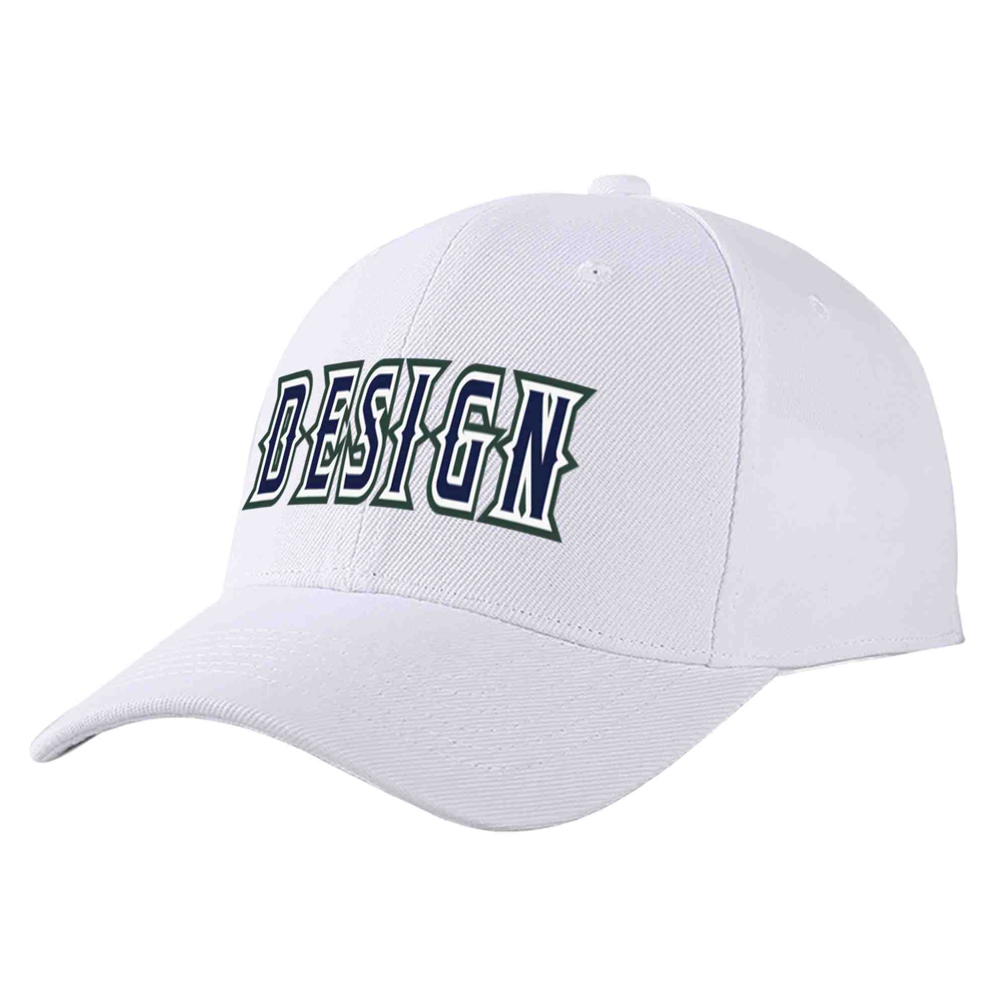 Custom White Navy-White Curved Eaves Sport Design Baseball Cap