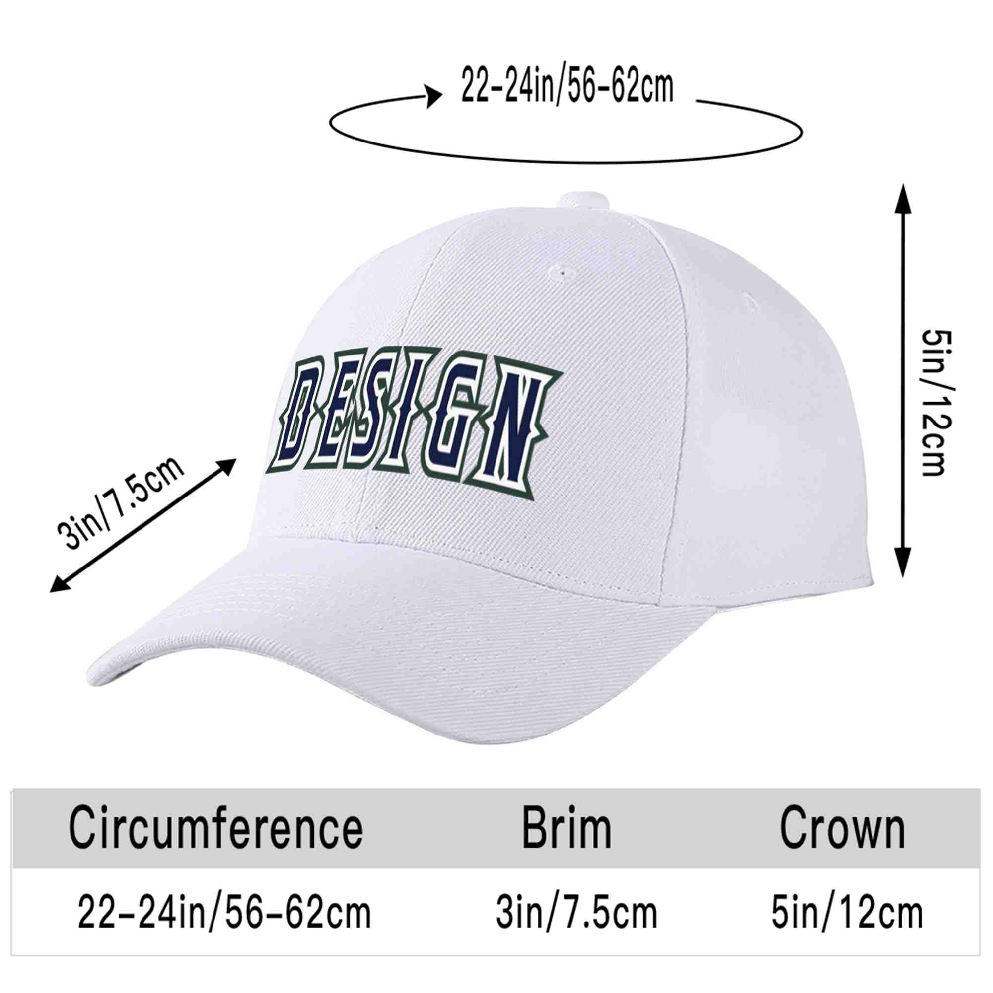 Custom White Navy-White Curved Eaves Sport Design Baseball Cap