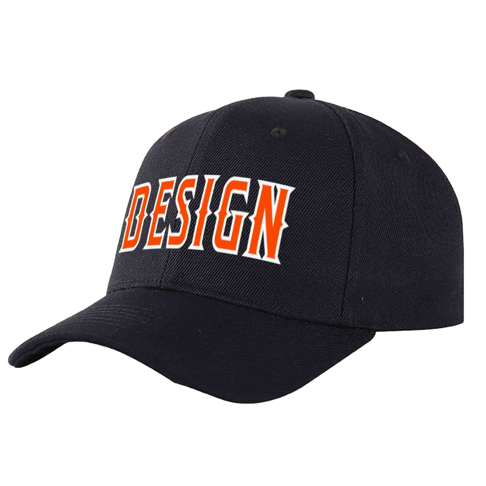 Casquette de baseball personnalisée noire orange-blanche avec avant-toit incurvé