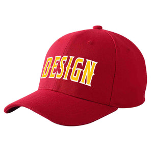 Custom Red Gold-White Curved Eaves Sport Design Baseball Cap