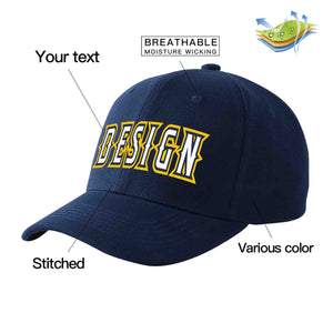 Custom Navy White-Navy Curved Eaves Sport Design Baseball Cap