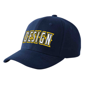 Custom Navy White-Navy Curved Eaves Sport Design Baseball Cap