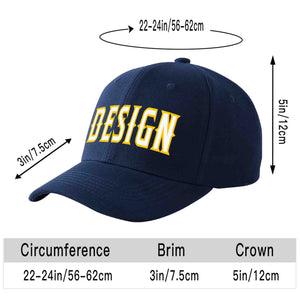 Custom Navy White-Gold Curved Eaves Sport Design Baseball Cap