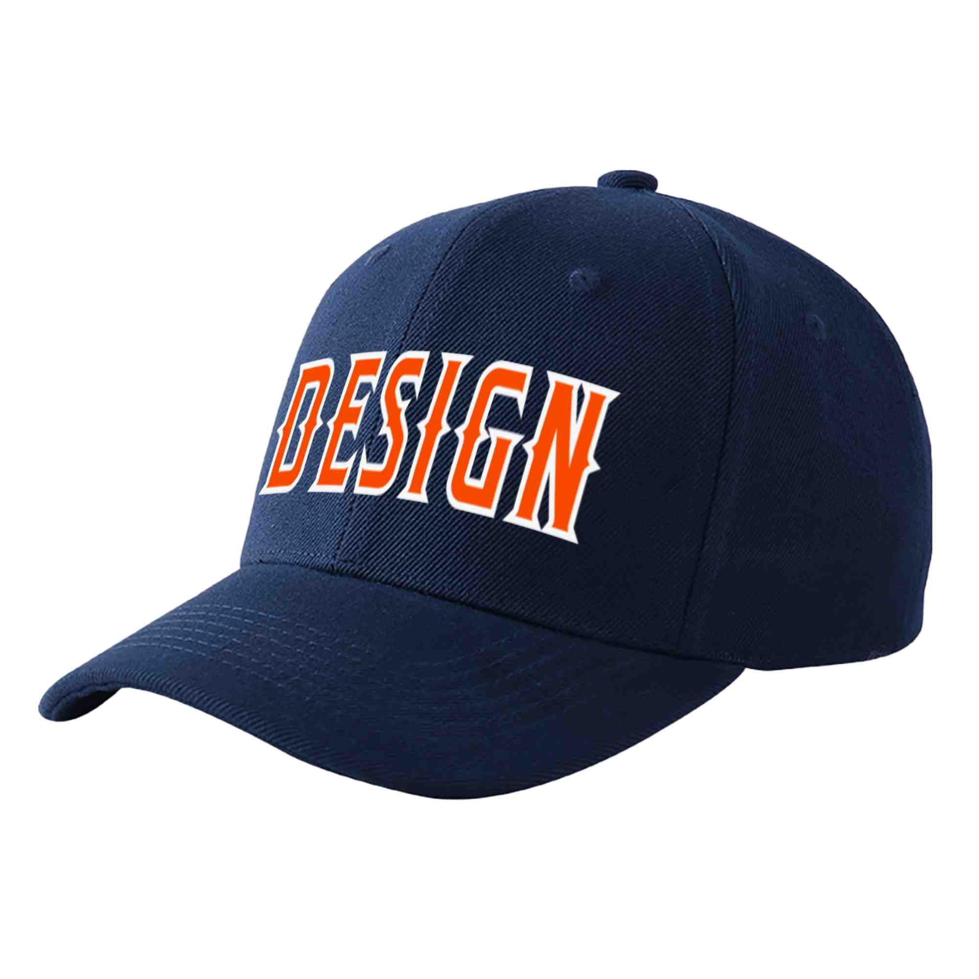 Casquette de baseball personnalisée bleu marine orange-blanc incurvée Eaves Sport Design