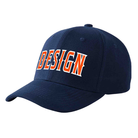 Custom Navy Orange-White Curved Eaves Sport Design Baseball Cap