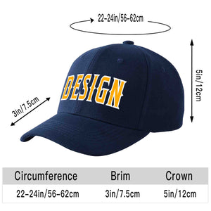 Custom Navy Yellow-White Curved Eaves Sport Design Baseball Cap