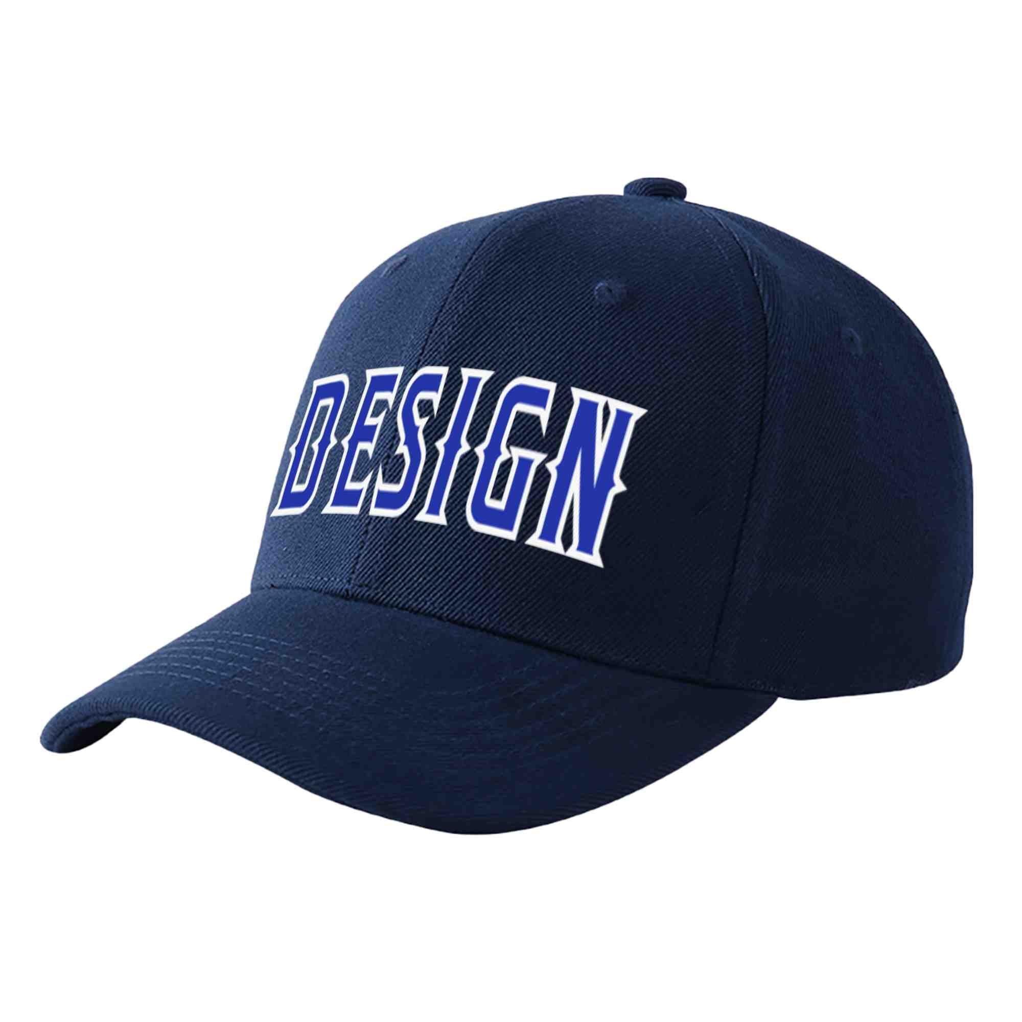 Casquette de baseball personnalisée bleu marine Royal-White Curved Eaves Sport Design