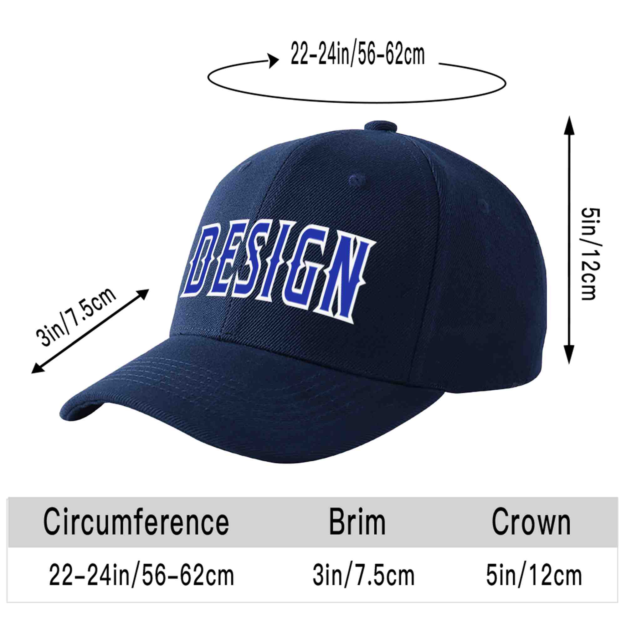 Casquette de baseball personnalisée bleu marine Royal-White Curved Eaves Sport Design