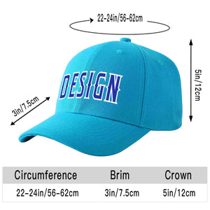 Custom Aqua Royal-White Curved Eaves Sport Design Baseball Cap