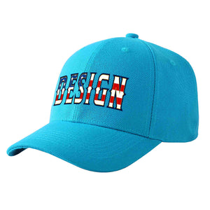 Casquette de baseball personnalisée Aqua Vintage USA Flag-Gold incurvée Eaves Sport Design