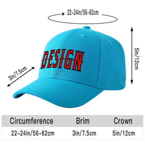 Custom Aqua Red-Black Curved Eaves Sport Design Baseball Cap