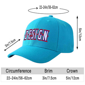 Custom Aqua White-Royal Curved Eaves Sport Design Baseball Cap