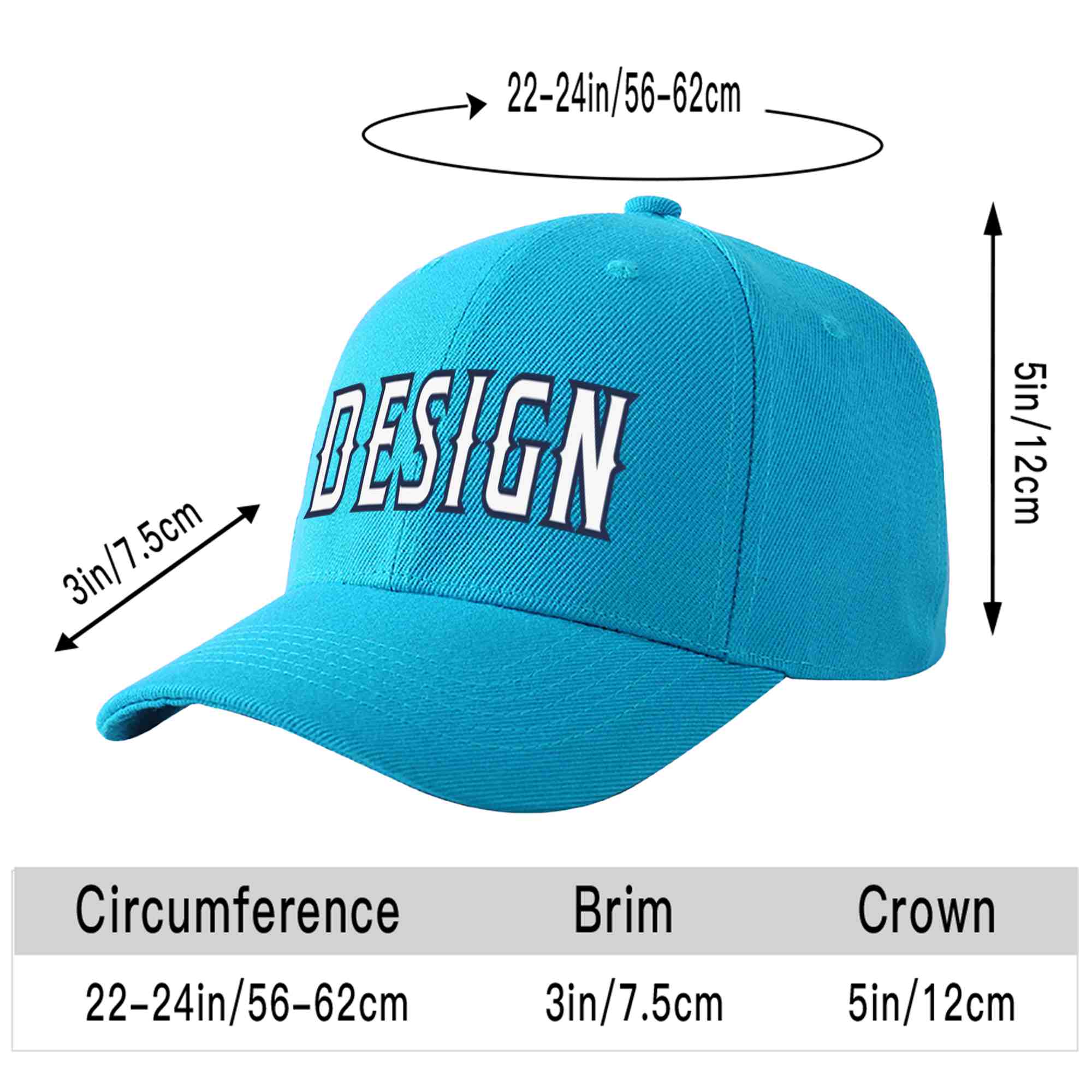 Custom Aqua White-Navy Curved Eaves Sport Design Baseball Cap