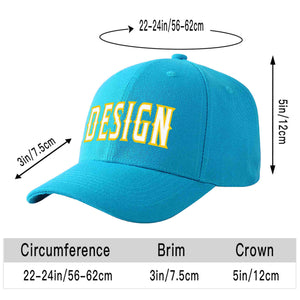 Custom Aqua White-Gold Curved Eaves Sport Design Baseball Cap