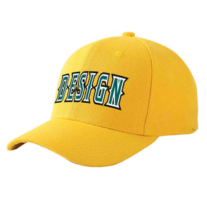 Custom Gold Aqua-White Curved Eaves Sport Design Baseball Cap