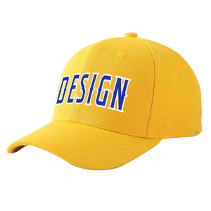 Casquette de baseball personnalisée en or Royal-White Curved Eaves Sport Design