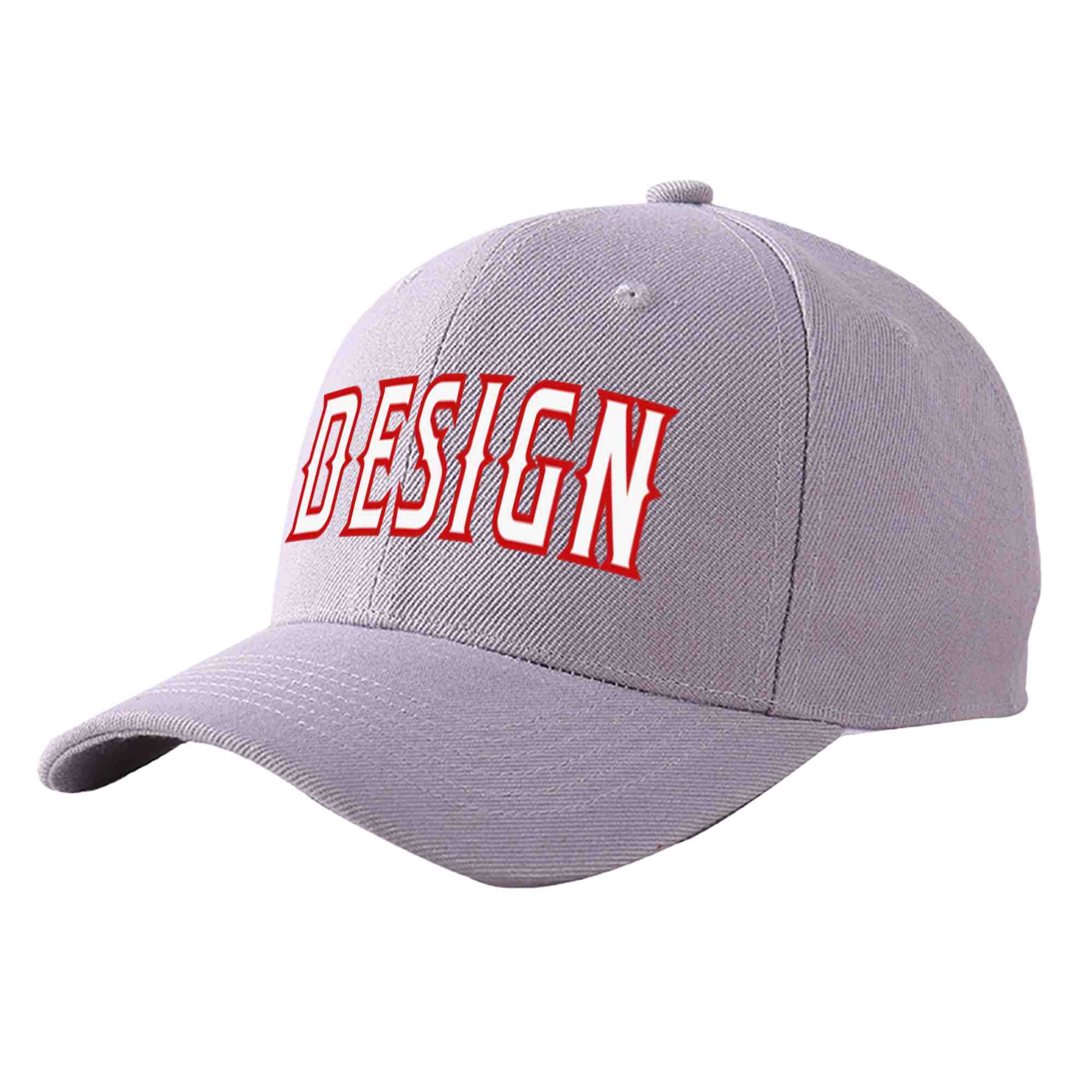 Custom Gray White-Red Curved Eaves Sport Design Baseball Cap