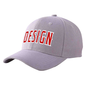 Custom Gray Red-White Curved Eaves Sport Design Baseball Cap