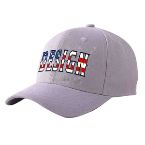 Casquette de baseball personnalisée avec drapeau américain, gris, vintage, avec avant-toit incurvé et or, Design sportif