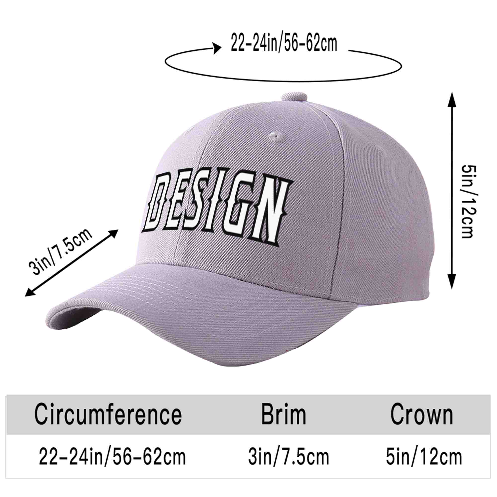 Custom Gray White-Black Curved Eaves Sport Design Baseball Cap